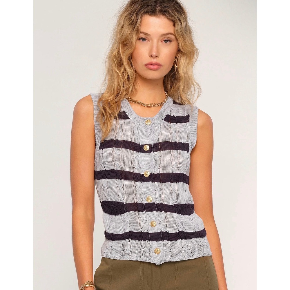 Heartloom Womens Preppy Striped Cable Knit Bennie Sweater Vest Size XS Blue